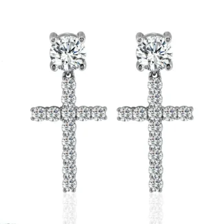 Sparkling Round Cut Moissanite Cross Earrings