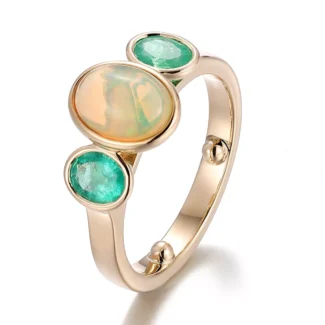 Lab Oval Opal and Emerald Ring | Minimalist Customizable Gemstone Jewelry