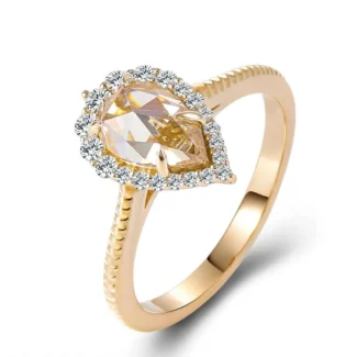Exquisite Pear Cut Moissanite Yellow Gold Ring