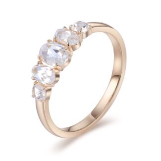 Exquisite Yellow Gold Moissanite Oval and Round Cut Multi Stone Ring