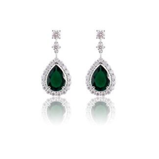 Exquisite Pear-Shaped emerald Halo Drop Earrings