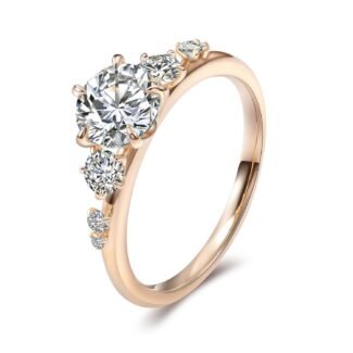 Enchanting Yellow Gold Moissanite 0.8CT Round Cut Accent Ring