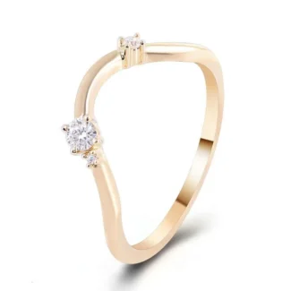 Gorgeous Round Cut Moissanite Yellow Gold Curved Ring