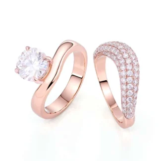 Bending ring:1.5CT Round Cut Moissanite Rose Gold Ring Set