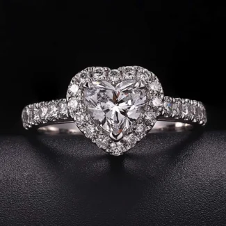 Enchanting White Gold 0.7CT Heart Cut Lab Diamond Halo Ring