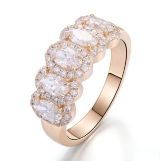 Five-Stone Anniversary Ring with Round Diamond Halos