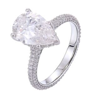 4ct Pear Cut Diamond Pavé Band Engagement Ring