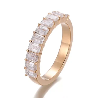 Linear Moissanite Band Ring | Rectangular Emerald-Cut Stone Row