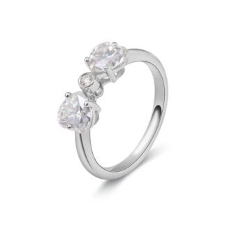 Stunning 2.03 CTW Heart And Round Cut White Gold Moissanite Three Ring