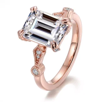 Emerald Cut Moissanite Ring with Precision Faceted Planes​