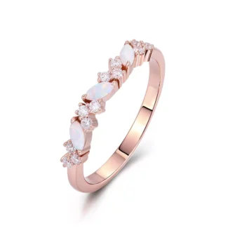 Opal Trio Mist Ring | Iridescent Lab Gemstones & Frosted Moissanite Band​