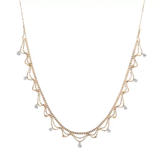Lace Diamond Cascade Necklace | 18K Yellow Gold Lace-Inspired Chain with Round-Cut Lab Diamonds