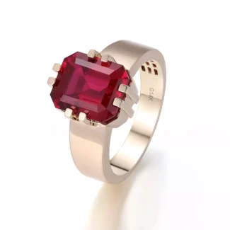 Pigeon Blood Solitaire Ring | 14K Gold Lab Gemstone with Captivating Crimson Fire​