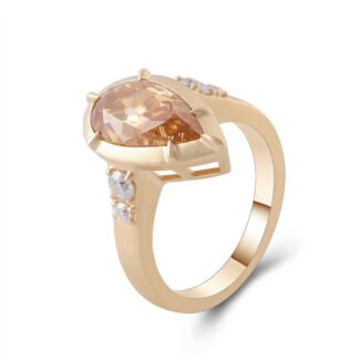 OEC Pear Champagne Cut Moissanite Bezel Setting Dress Ring