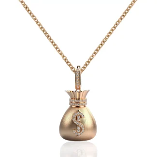 Diamond Fortune Pendant | 18K Yellow Gold Money Bag Necklace with $ (Pendant Only)