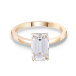 Gorgeous Yellow Gold 3CT Emerald Cut Moissanite Ring
