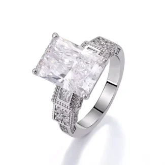 Emerald-Cut Beam Moissanite Ring | Moissanite Masterpiece with Micro-Pavé Sidestones​