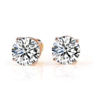 Stunning four claw setting Moissanite Round Cut Stud Earrings