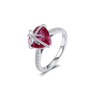 Heart Shaped Gift Box:White Gold 3.84CT Heart Shaped Lab Gemstone Pave Ring