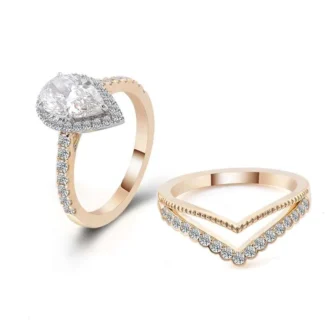 Gorgeous Yellow Gold Moissanite Pear Cut Ring Set