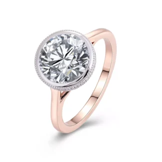 Luminous Moissanite Ring | Bezel-Set Round Moissanite with Moissanites Halo