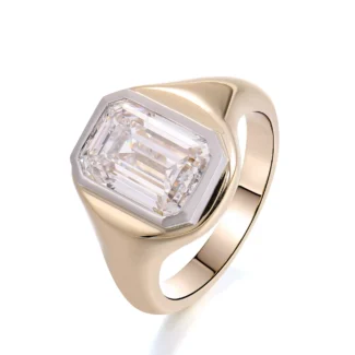 ​Bezel Radiance Ring | Emerald-Cut Moissanite in Full Metal Embrace with Stepped-Facet Clarity​