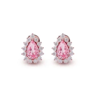 Exquisite Rose Gold Pear Cut Padparadscha Pink Lab Gemstone Stud Earrings