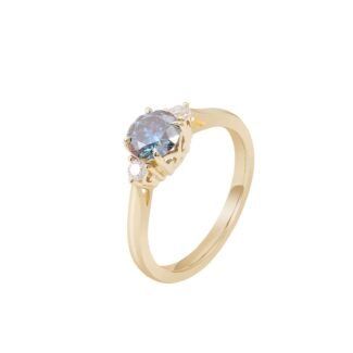 Alluring Yellow Gold 1.12CTW Round Cut Moissanite Three Stone Ring