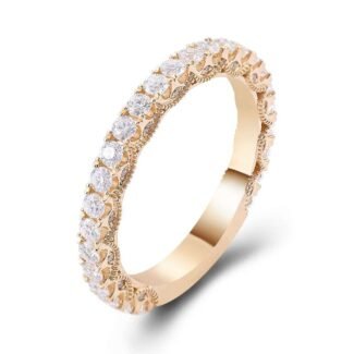 Exquisite Yellow Gold 0.8CTW Round Cut Moissanite Ring