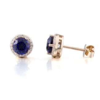 Gorgeous Yellow Gold Round Cut Blue Lab Gemstone Stud Earrings