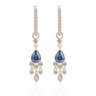 Dazzling Yellow Gold Pear Cut Blue Lab Gemstone Drop Earrings
