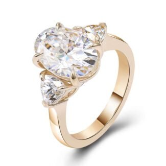 Magnificent Yellow Gold 4CT Oval Cut Moissanite Three Stone Ring