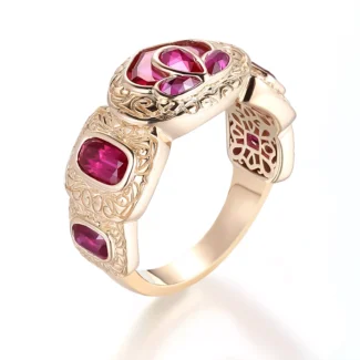 Jedi Ruby Heart-Lab Ring | Gypsy-Set Ruby Constellation in Filigree Embrace