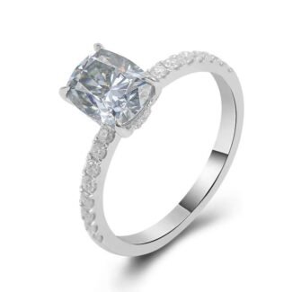 Graceful White Gold 2.5CT Cushion Cut Moissanite Hidden Halo Ring