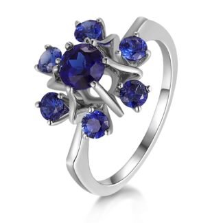 Sapphire flower-inspired Ring – Round-Cut Gemstones in Cluster Setting