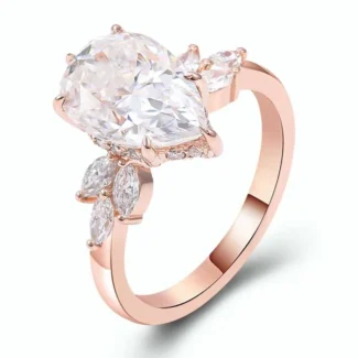 Glamorous and Chic:Rose Gold Moissanite 4CT Pear Cut Ring