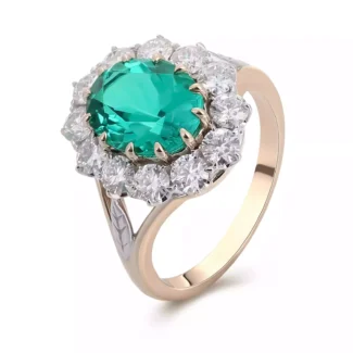 3.5ct Oval-Cut Colombian Emerald Ring with Moissanite Halo in 14K Gold