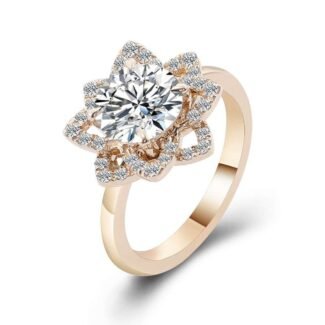 Radiant Beauty:Stunning Yellow Gold Moissanite Halo Ring