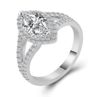 Dazzling White Gold 2.2CT Marquise Cut Moissanite Halo Ring