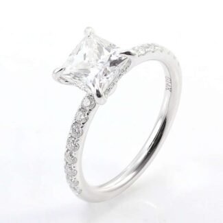 Exquisite White Gold 1.5CT Princess Cut Moissanite Pave Ring