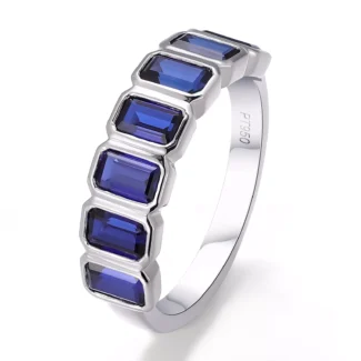 Royal Blue Emerald Cut Ring | Platinum Lab Gemstone Band with Timeless Brilliance​