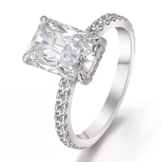 Radiant-Cut Moissanite Ring | Hidden Halo Moissanite Ring with Precision Radiant Cut