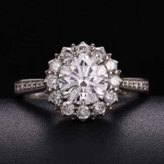 Radiant White Gold 1CT Round Cut Lab Diamond Pave Ring