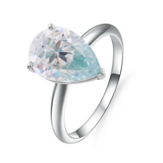Gorgeous 4CT White Gold Pear Cut Moissanite Ring