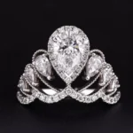 Pear Cut Lab Diamond Tiara Halo Statement Ring in 18k White Gold
