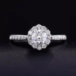 Round Lab Diamond Floral Halo Pavé Engagement Ring in 18k White Gold
