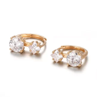 Lab Diamond Hoops Ring | 18K Yellow Gold Earrings with Princess & Round Lab Diamonds