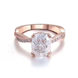 Twist Lumina Cushion Ring | Torsion-Arch Moissanite Ring with Cushion-Cut Masterstone & Pavé Sidestones​