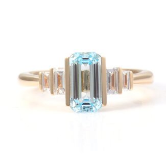 Emerald Cut Aquamarine and Diamond Ring