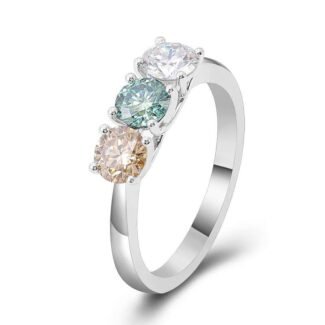 Exquisite 1.5CTW Multicolored Round Cuts White Gold Moissanite Three Ring